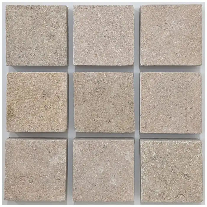 Sinai Pearl acid washed and tumbled limestone paving featuring earthy brown tones and organic natural stone texture in an outdoor alfresco area