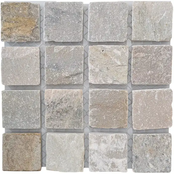 Sorrento Quartz Split Cobblestone used in an outdoor pathway with warm neutral natural stone tones